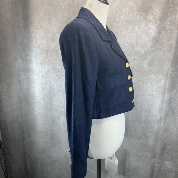 Vtg 90s Carlisle 100% Silk Blazer Jacket Women Sz 4 Blue Cropped Gold Button NWT - Picture 5 of 9